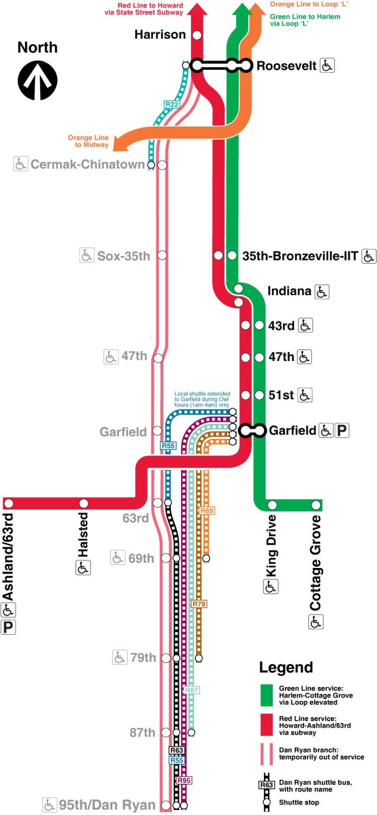 Chicago cta czerwona linia na mapie