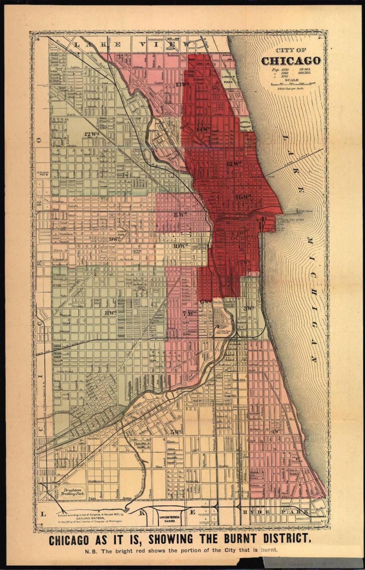 mapa wielki pożar chicago
