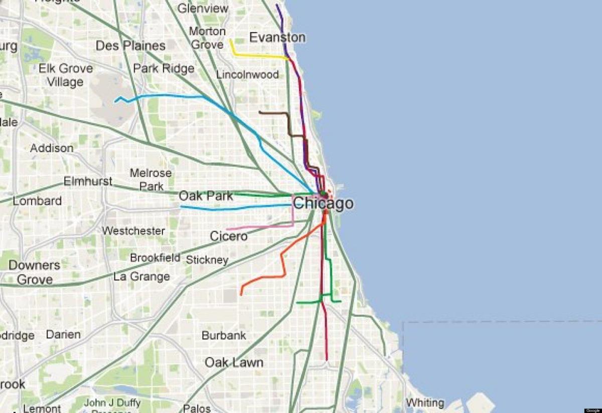 Chicago niebieskiej linii kolejowej mapie