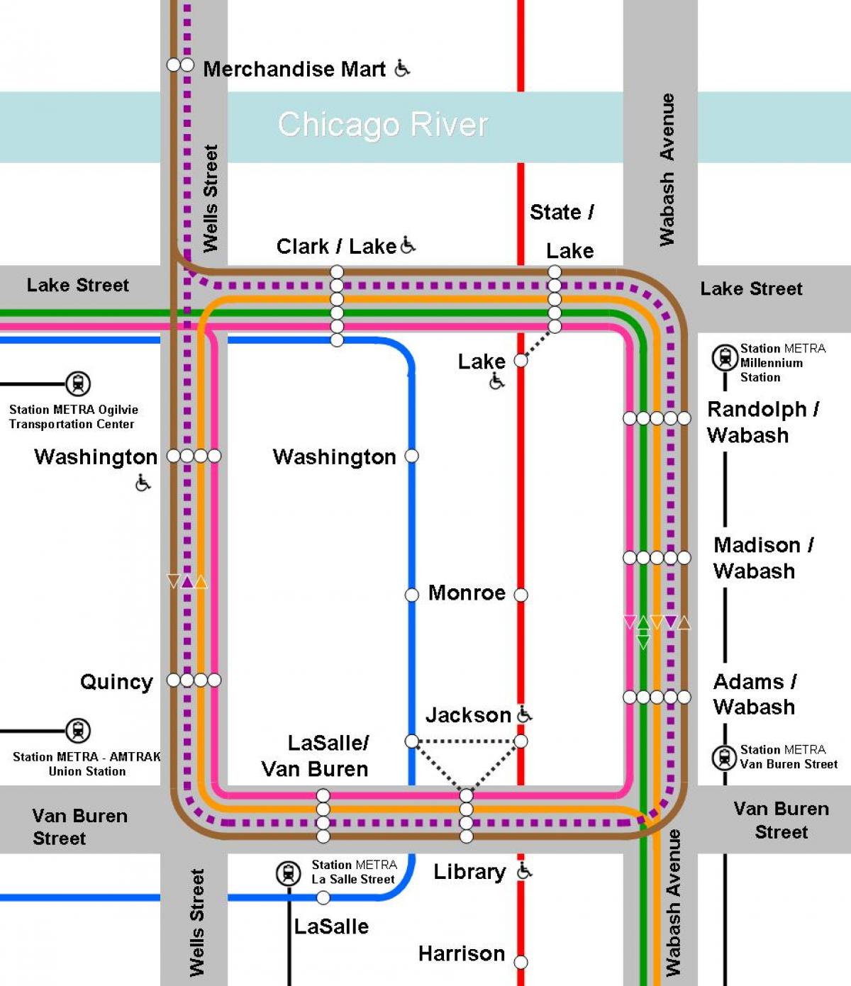 pomarańczowa linia na mapie Chicago
