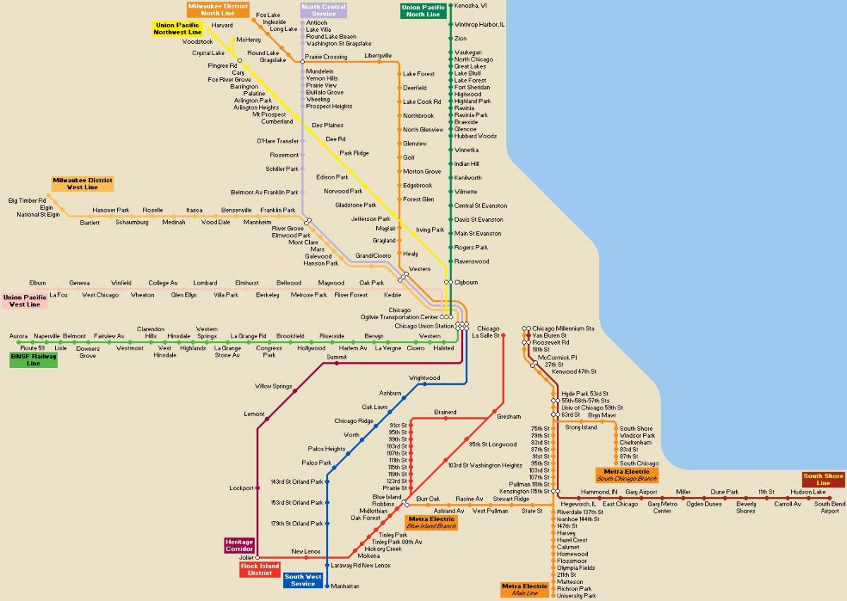 Chicago transportu publicznego mapie