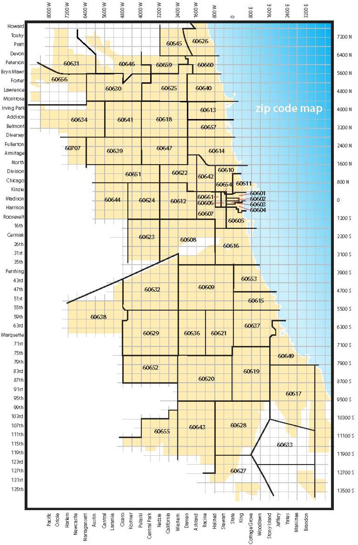 mapa Chicago zip kody