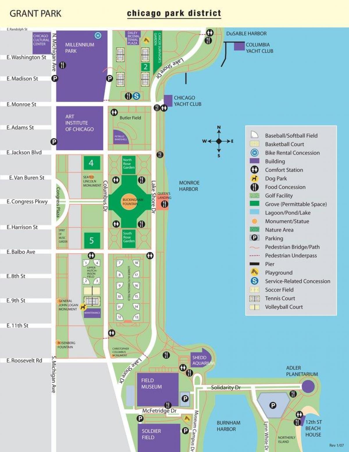 mapa Grant park w Chicago