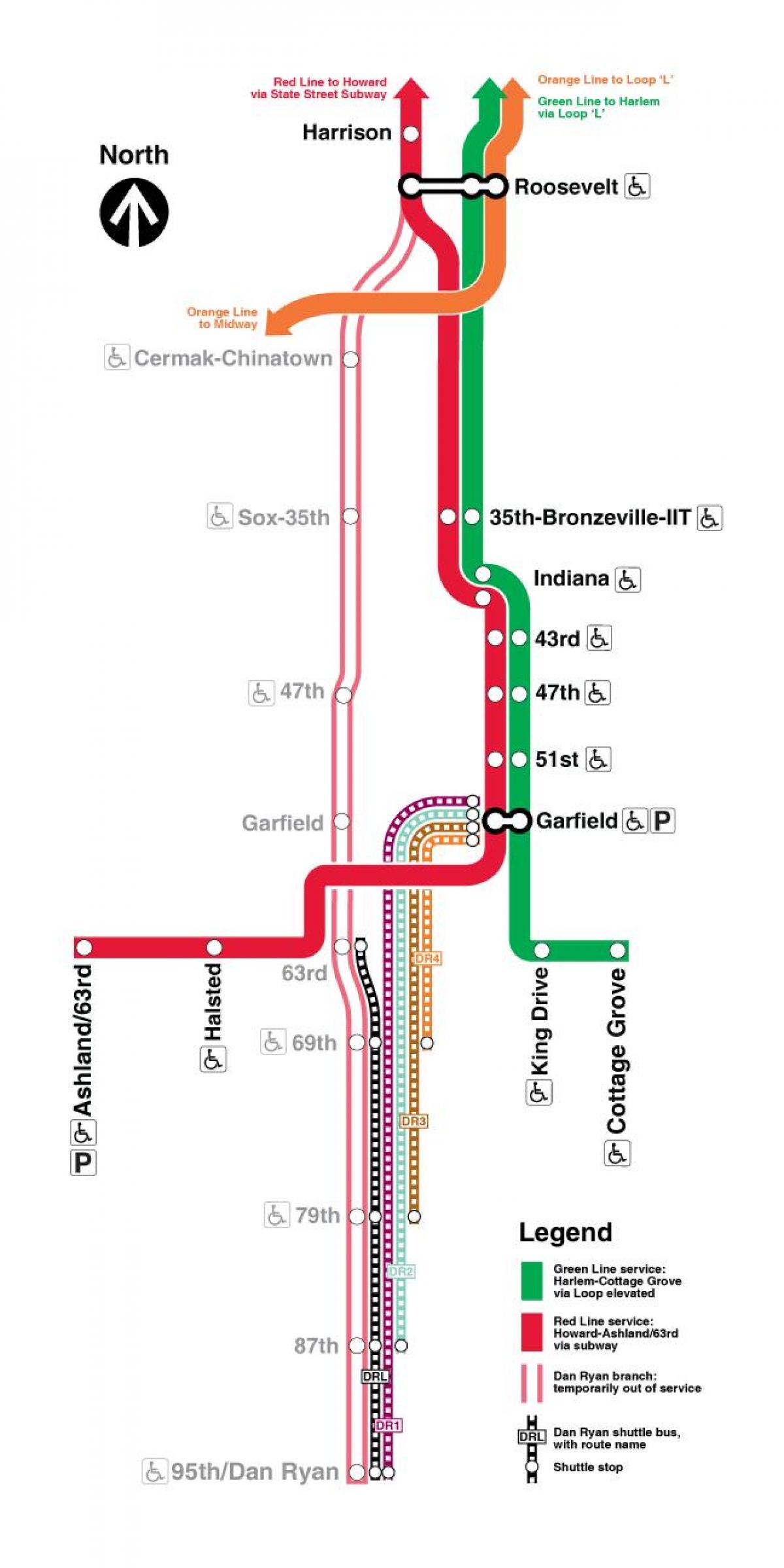 Chicago pociągu na mapie czerwoną linią