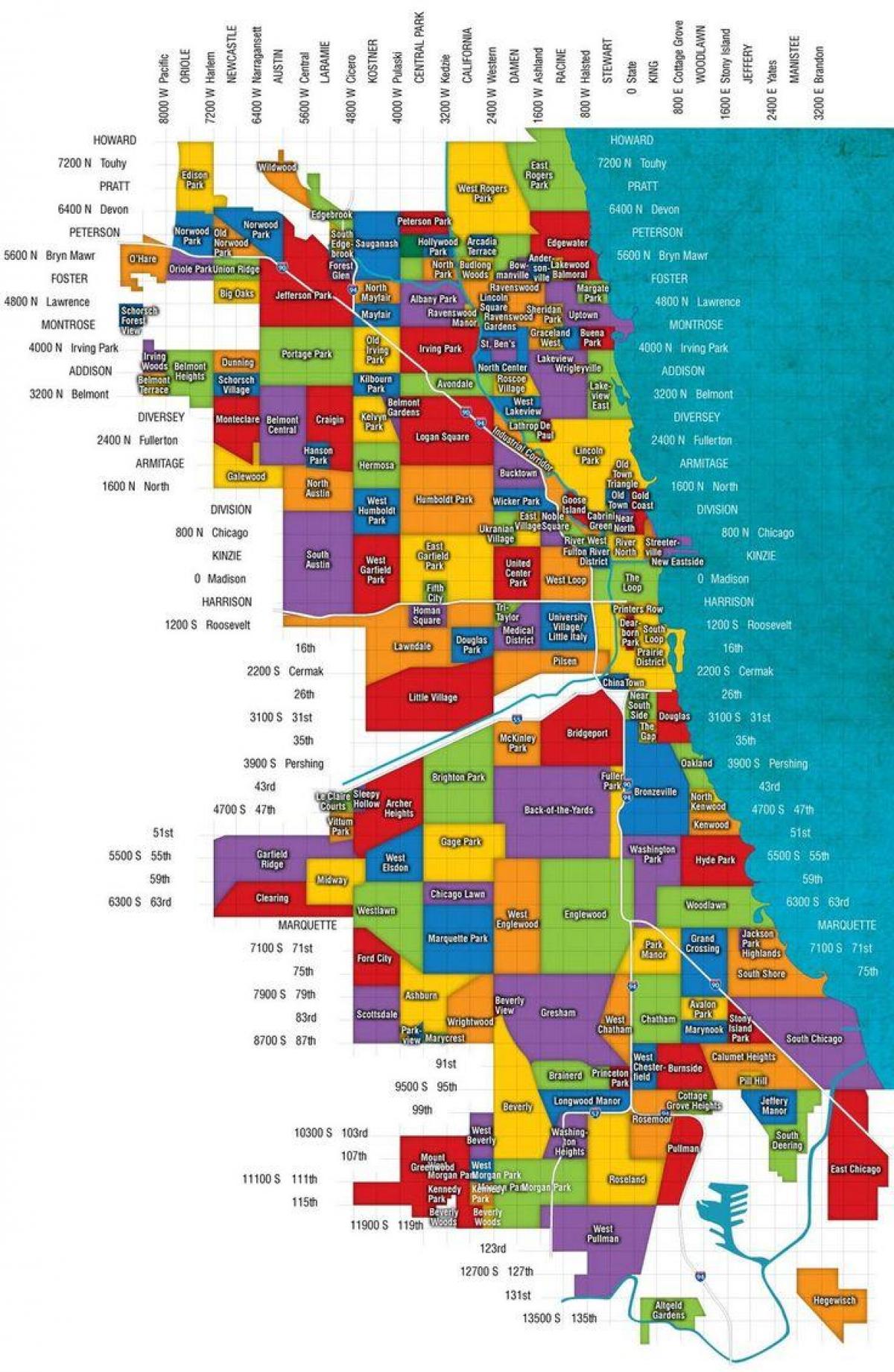 mapa Chicago i przedmieść