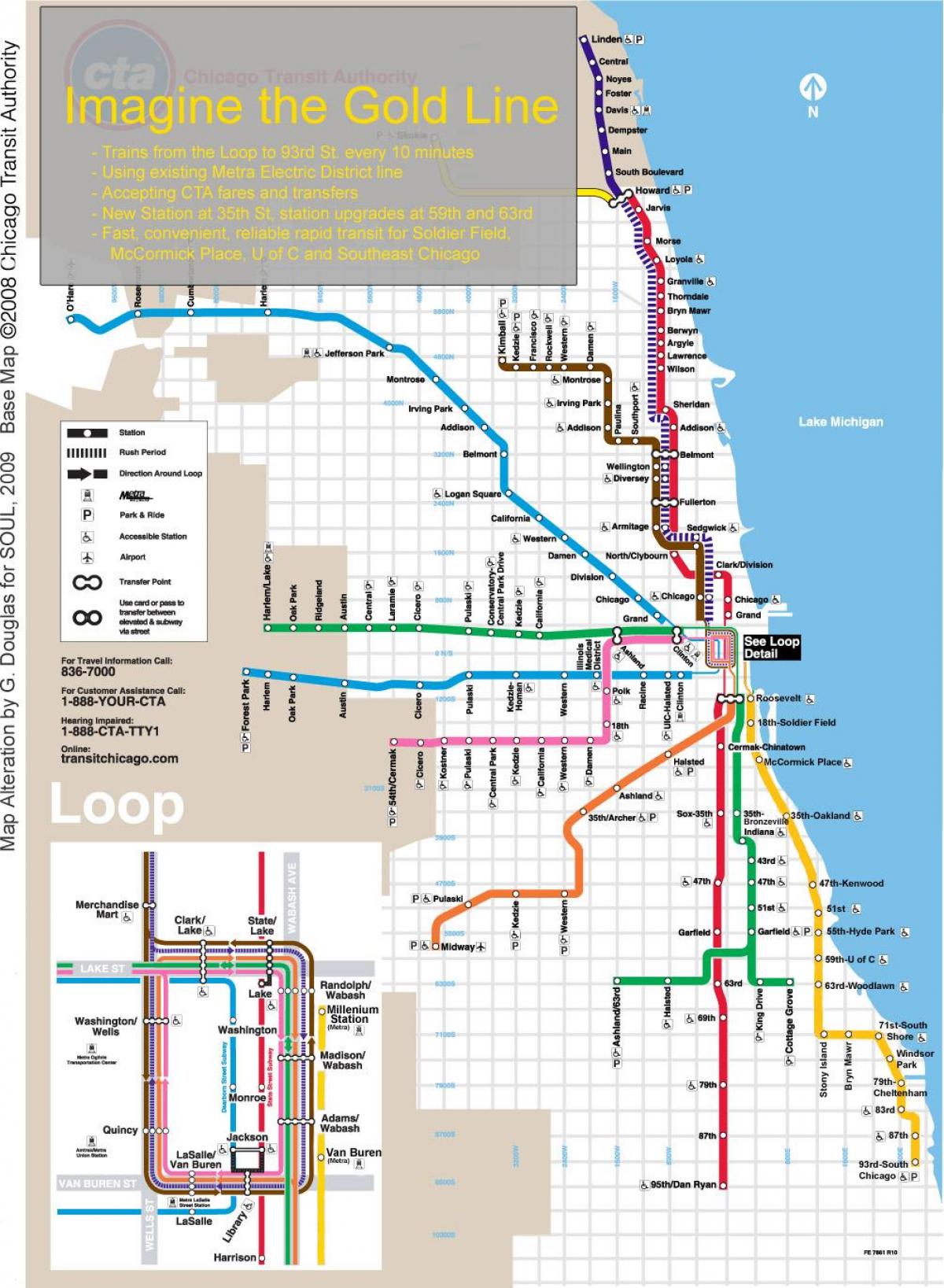 Chicago pociągu na mapie niebieska linia