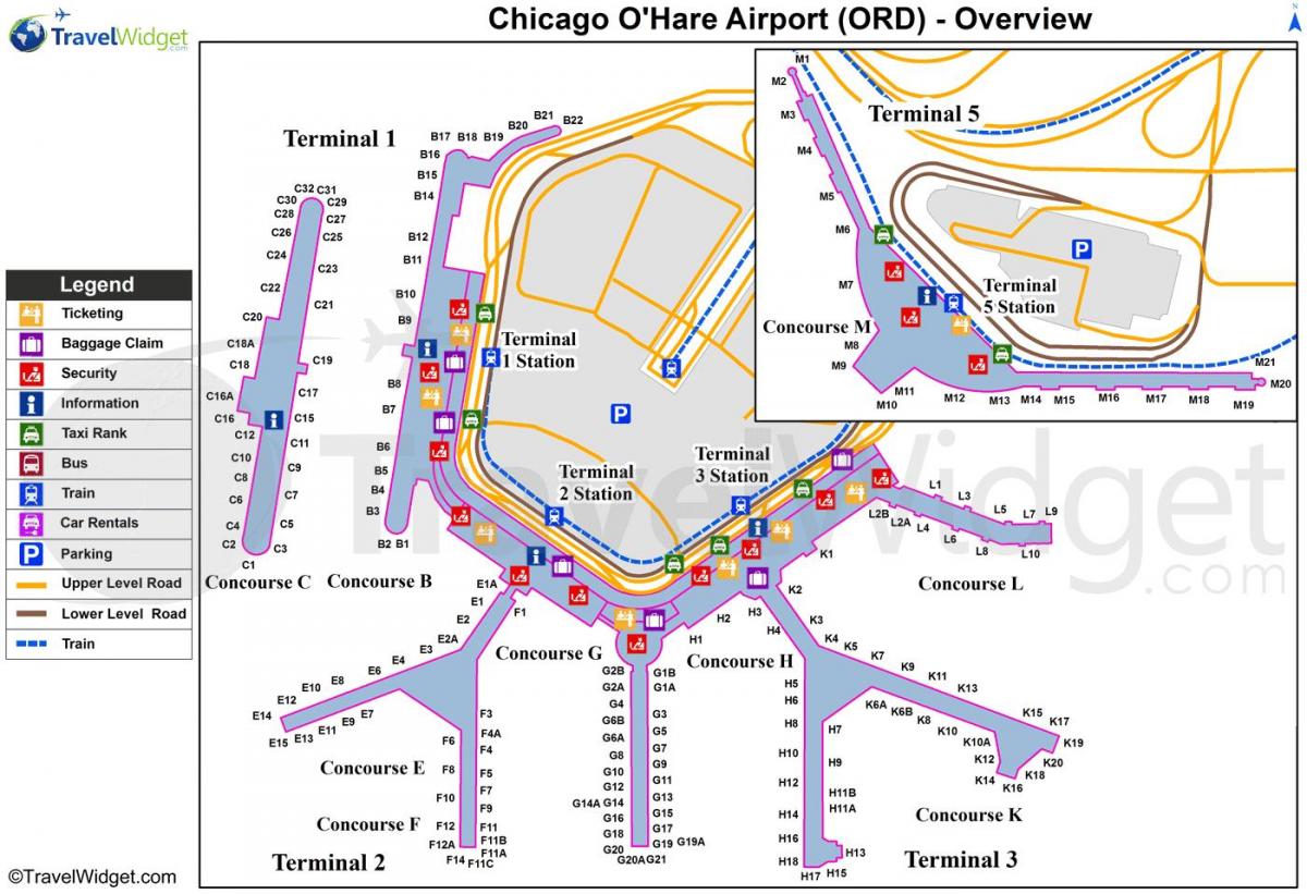 Międzynarodowy port lotniczy chicago O ' Hare mapie