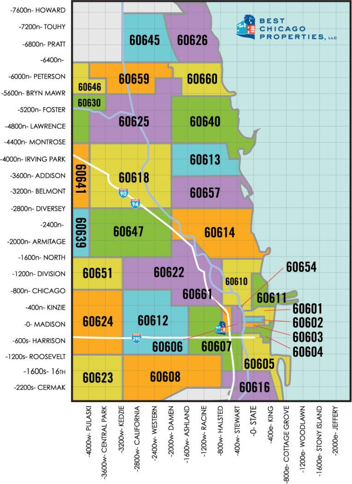 Chicago ZIP kod na mapie