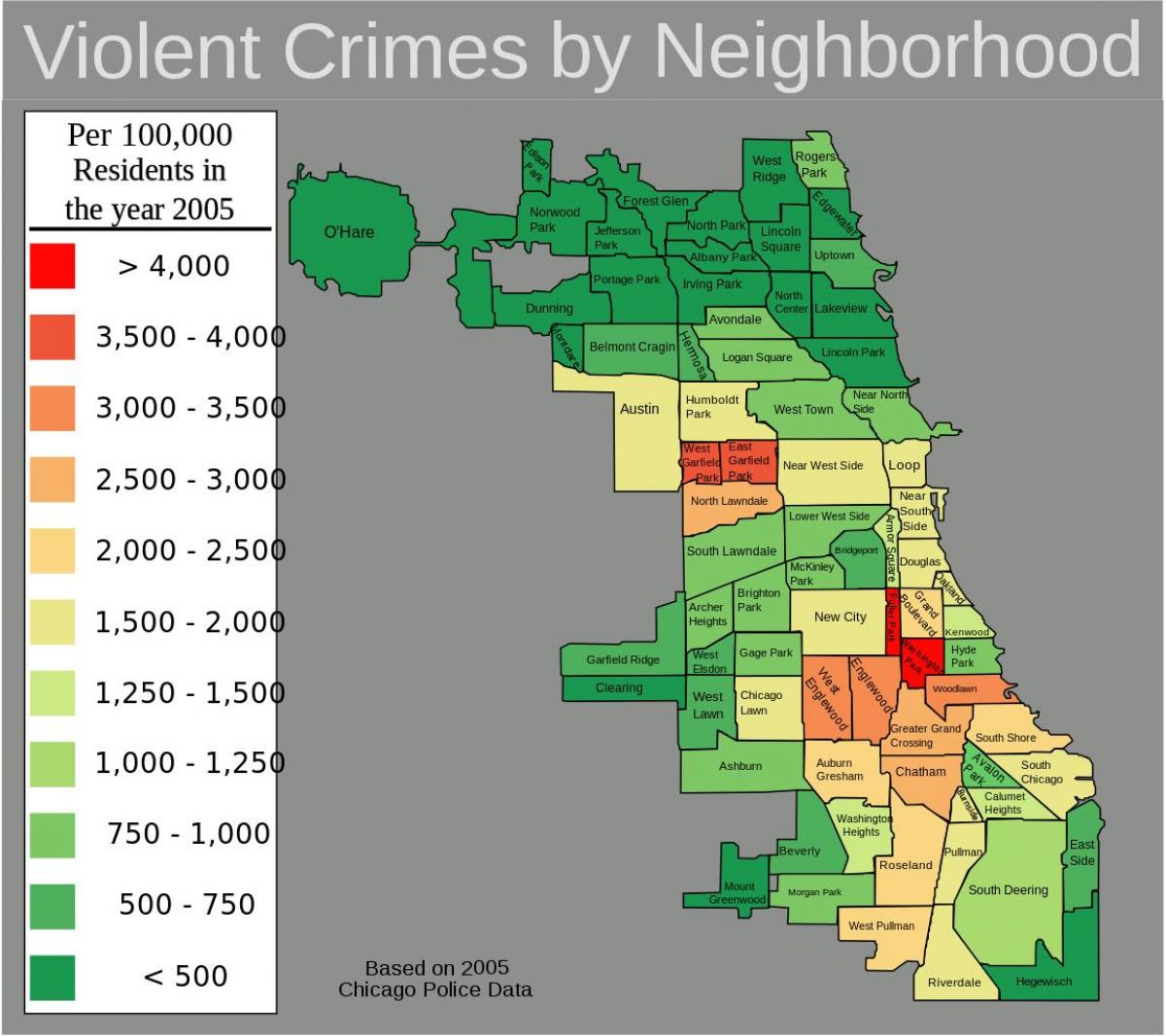 złe dzielnice Chicago mapie