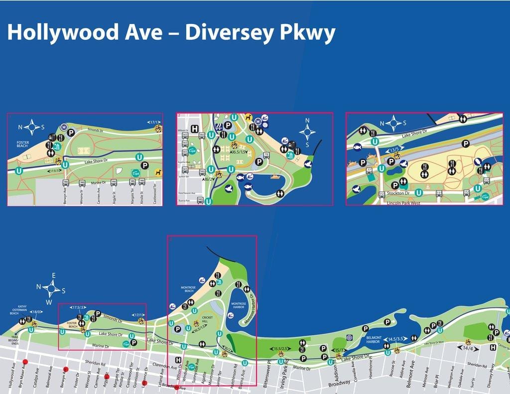mapa plaż w Chicago