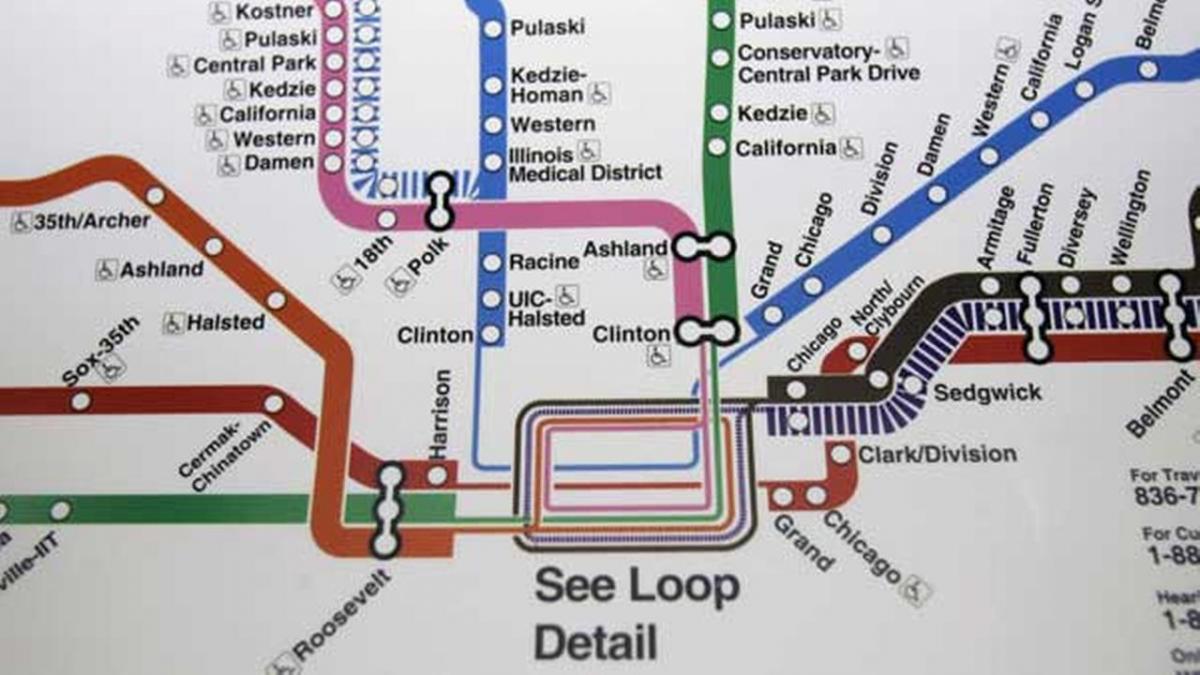 Chicago mapa metra (linia niebieska)
