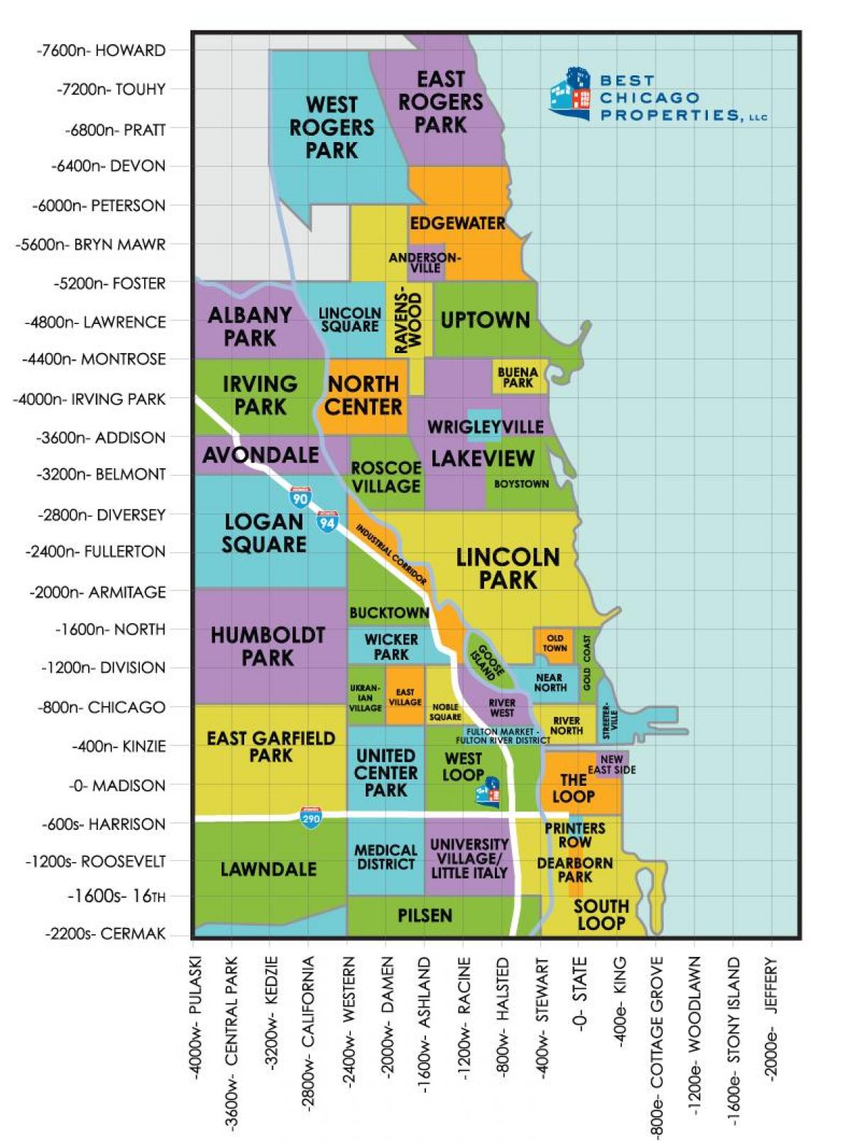 dzielnice w Chicago mapie