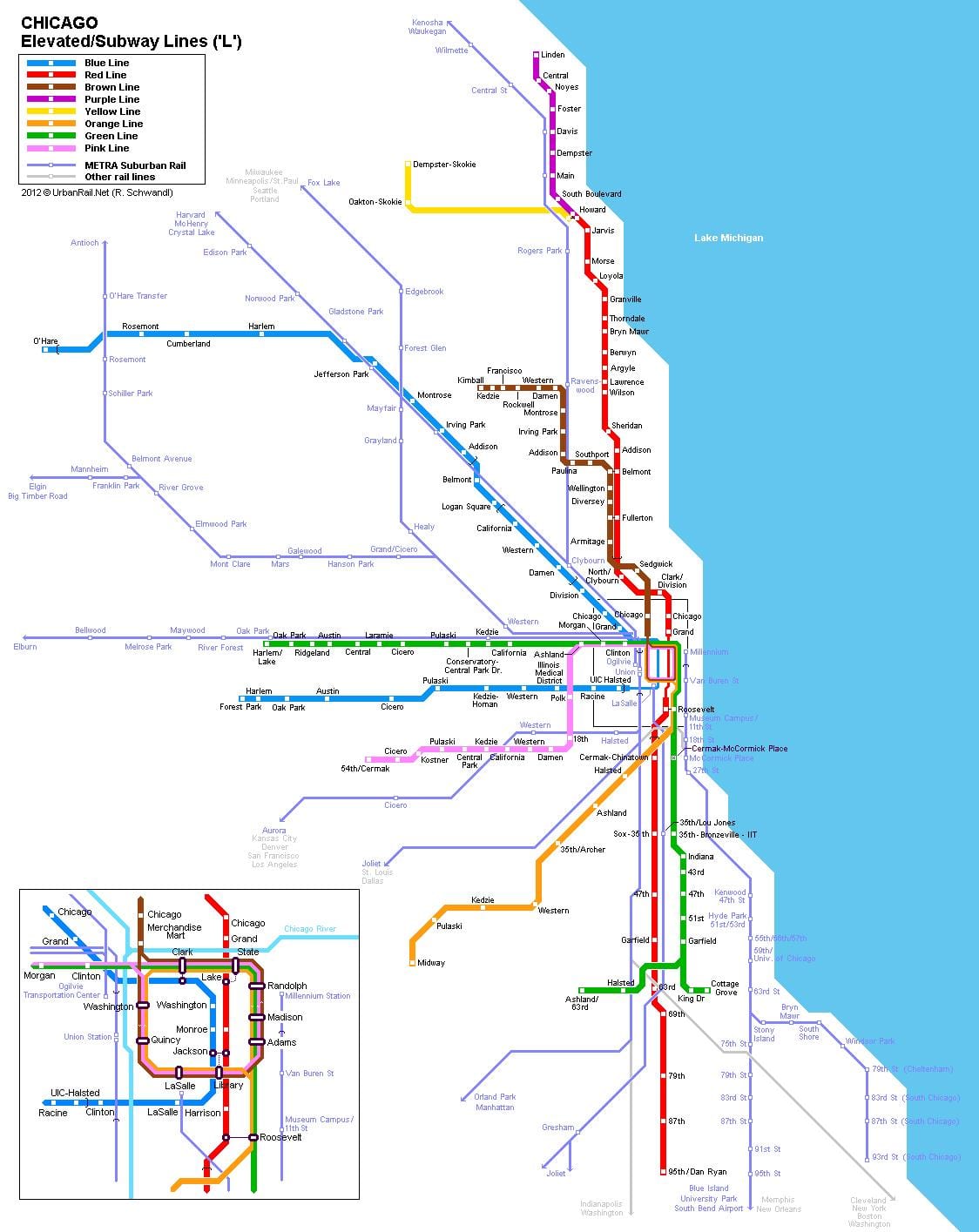 Stacji metra Chicago mapie