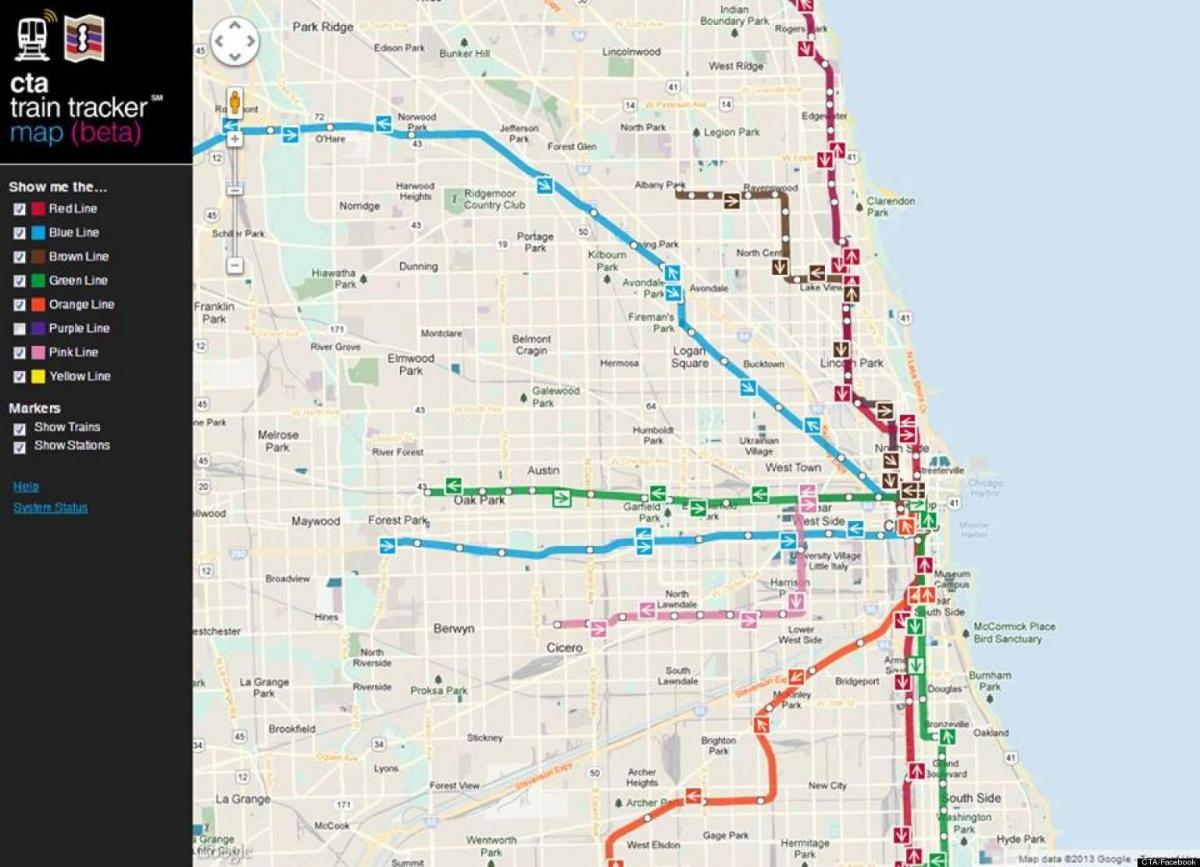 Chicago transportu publicznego mapie