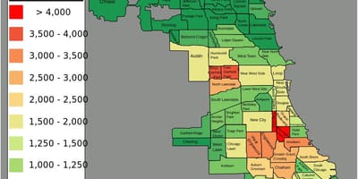 Złe dzielnice Chicago mapie